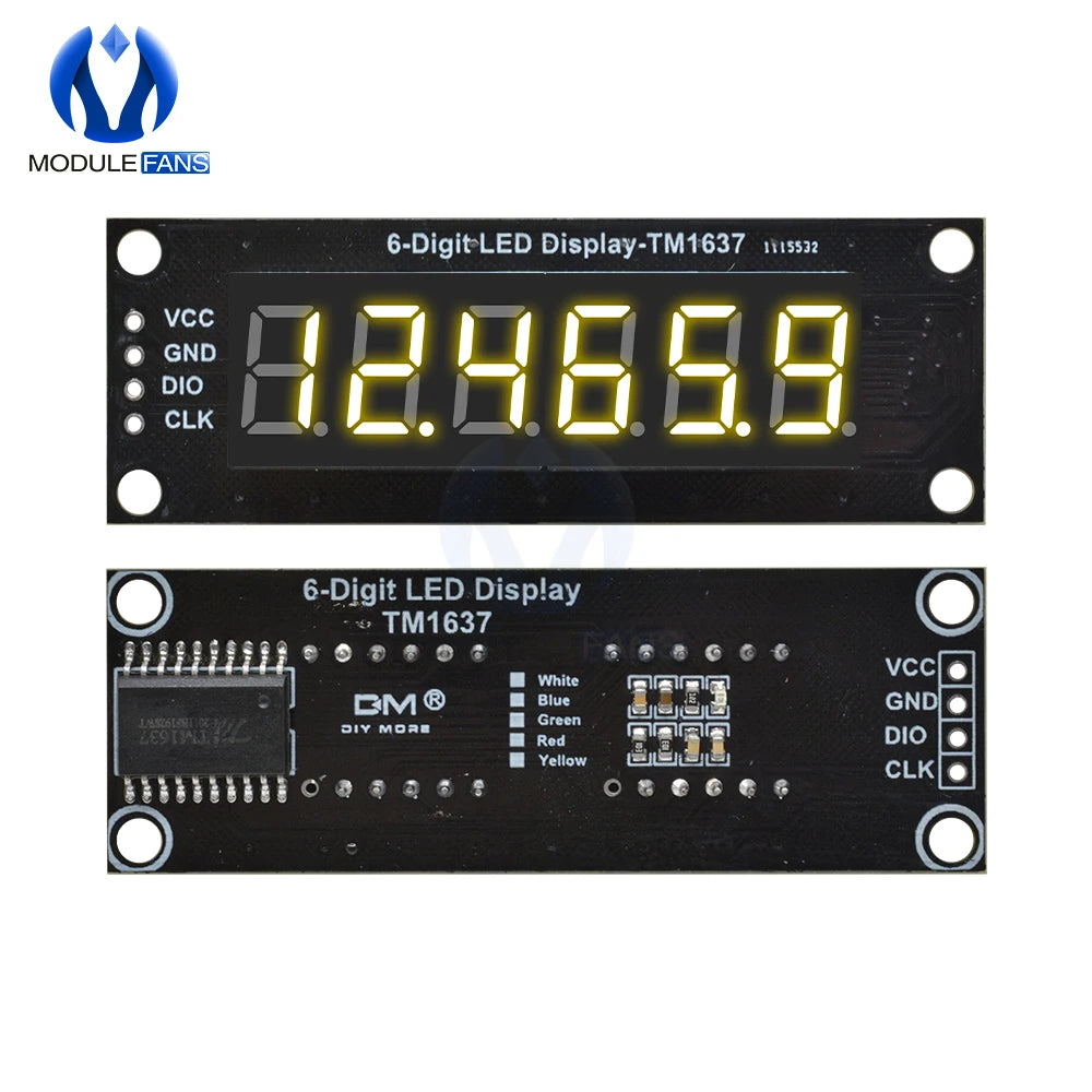 0.36" 6 Digit 7 Segment TM1637 LED Display Module 0.36 inch LED Indicator for Arduino DIY Red Green Blue Yellow White