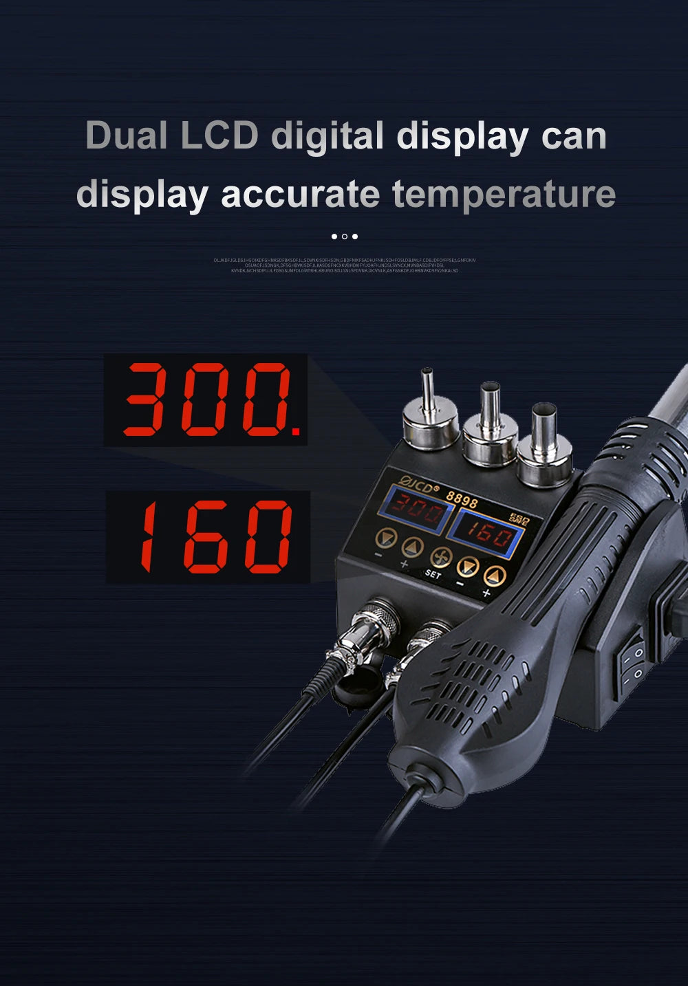 JCD 2-in-1 Soldering Station 750W LCD Digital Display Welding Rework Station for Cell-Phone BGA SMD IC Repair Tools 8898 8586D