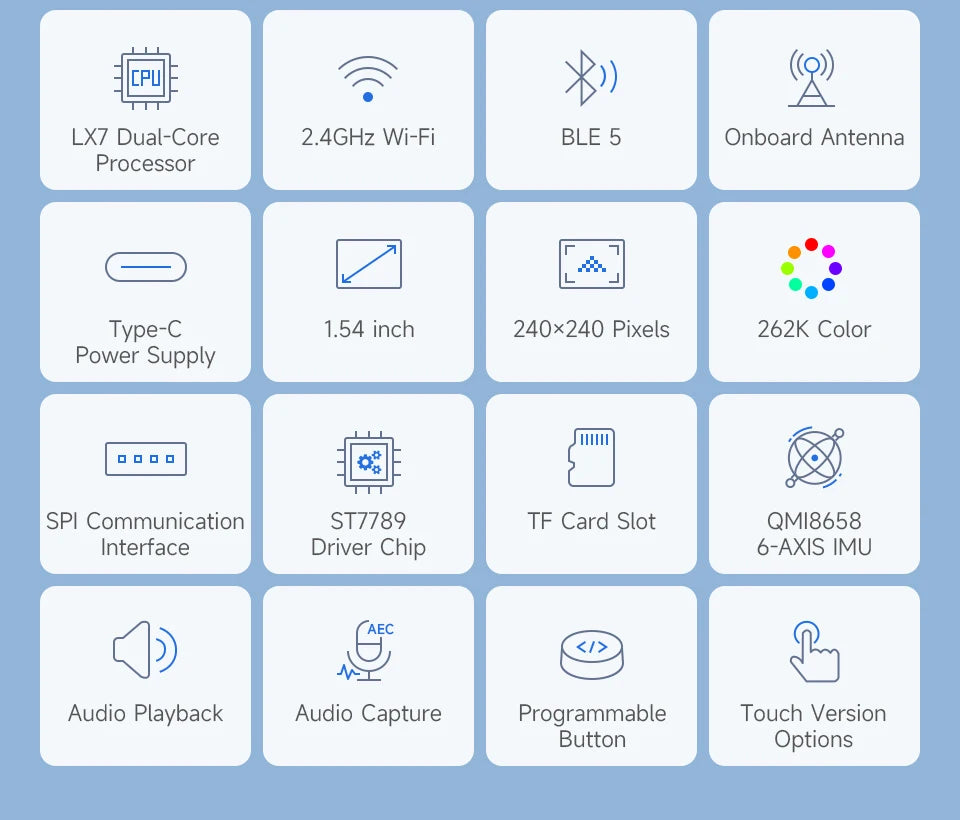 ESP32-S3 1.54" IPS LCD Development Board N16R8 Type-C WiFi Bluetooth DeepSeek AI Voice Interaction DIY Maker Kit Optional Touch