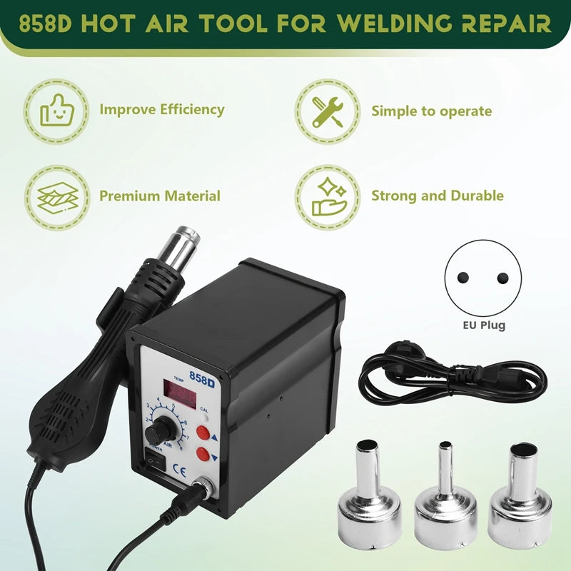 Hot Air Tool 858D BGA Rework Solder Station Blower Hair Dryer Hairdryer Soldering Heat Tool for Welding Repair EU Plug-A23R