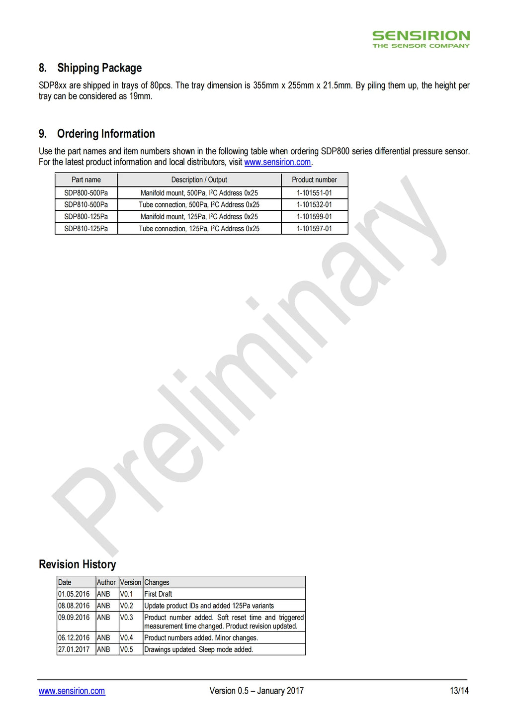 Original SDP810-500PA Differential Pressure Sensor | -5hpa~5hpa | 2.7V-5.5V I2C |  Interface