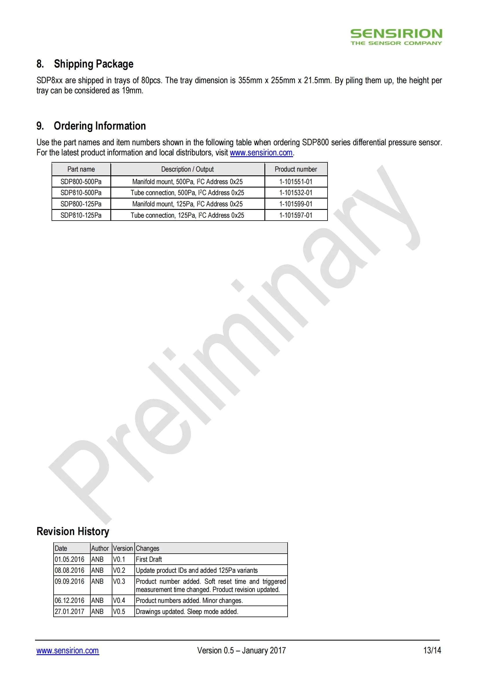 Original SDP810-500PA Differential Pressure Sensor | -5hpa~5hpa | 2.7V-5.5V I2C |  Interface