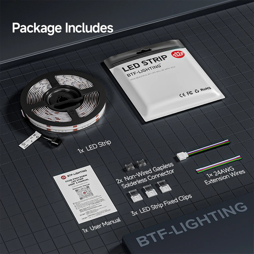 FCOB RGBW LED Strip Light 5pin 12mm DC12V 24V 896 LED Flexible FOB RGBCW COB RGBWW Lights High Density RA90 Linear Dimmable 16W