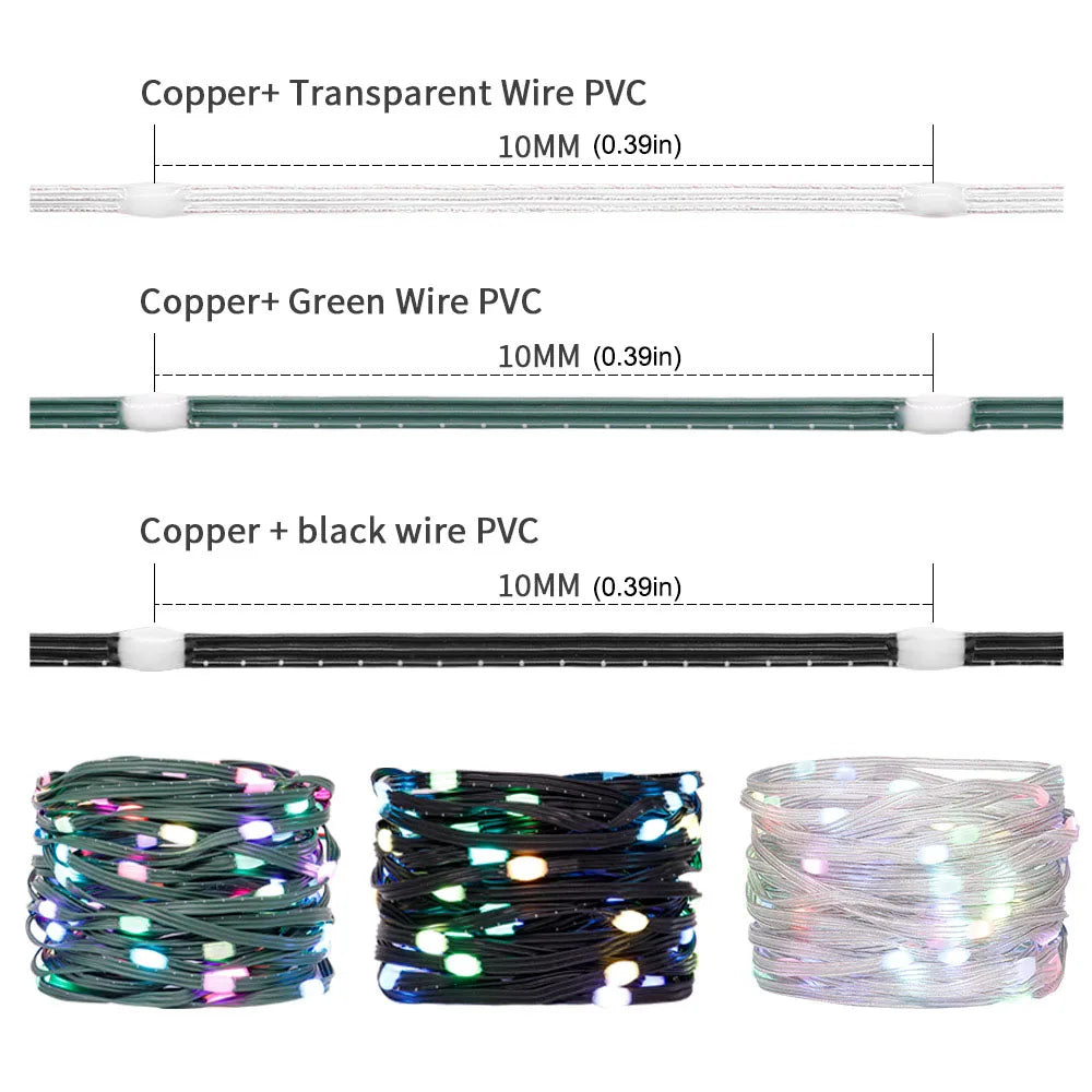 WS2812B RGBIC LED String 5M-20M Dream Color Party Christmas Lights Individually Addressable String Lights Waterproof USB DC DC5V
