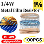 100pcs 1/4W 0R-22M 1% Metal Film Resistor 0.25W 0 2.2 10 100 150 220 270 330 470 1K 2.2K 4.7K 10K 47K 100K 470K 1M 10M 20M Ohms