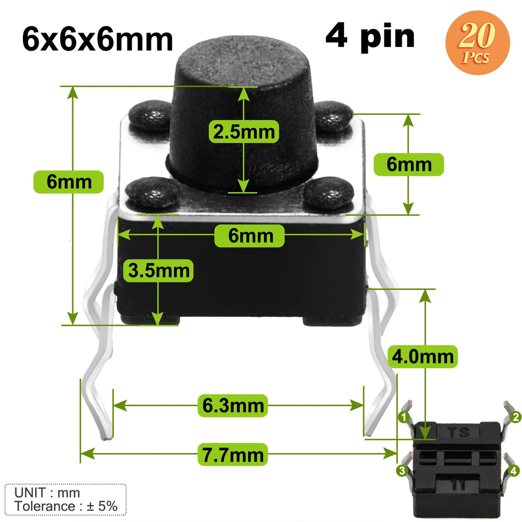 6x6mm Micro Push Switch Touch Button 4.3 5 6 7 mm Mini Tactile Pushbutton Toggle Pcb Momentary 2pin 4pin Push-button for Arduino