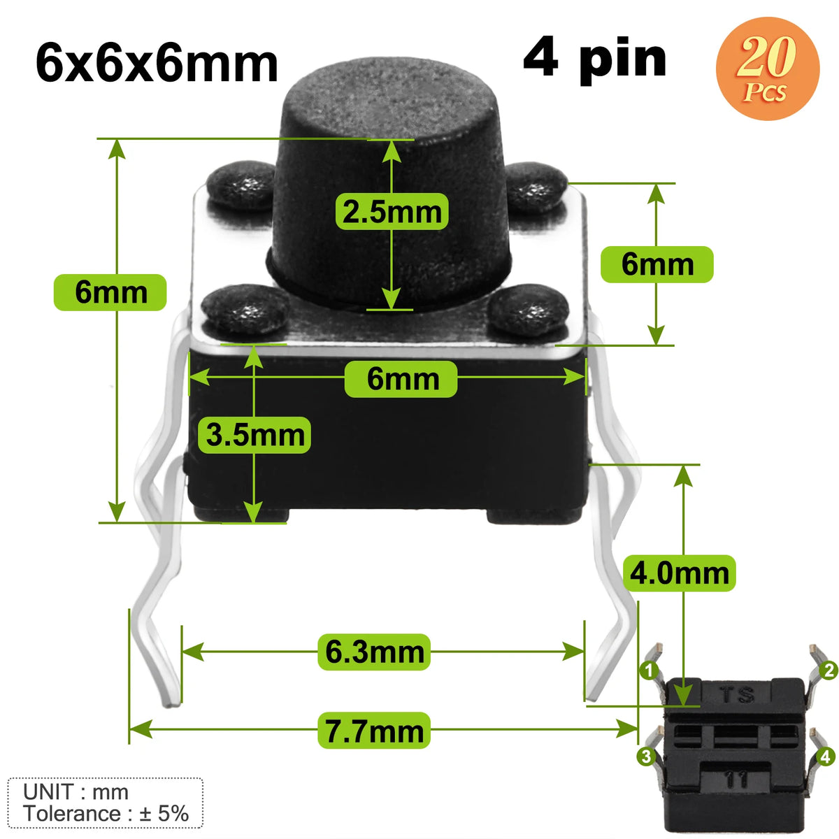 6x6mm Micro Push Switch Touch Button 4.3 5 6 7 mm Mini Tactile Pushbutton Toggle Pcb Momentary 2pin 4pin Push-button for Arduino