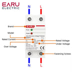 EARU 40A 63A AC 230V 400V Din Rail Automatic Recovery Reconnect Over Voltage Under Voltage Protective Device Protection Relay