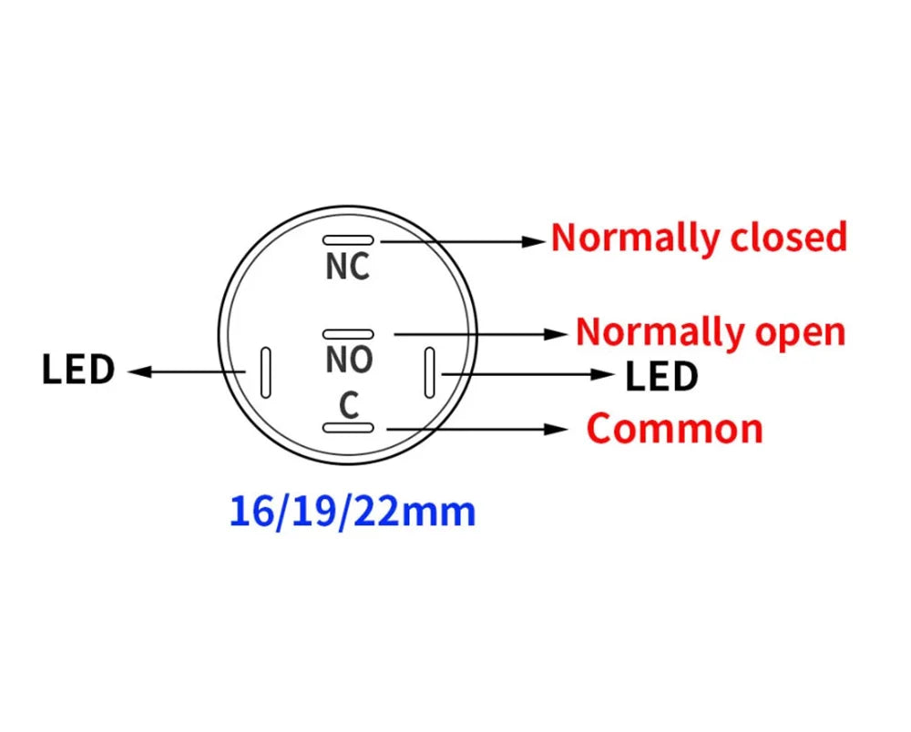 Black Latching Push Button Switch 16/19/22mm with Led Light Waterproof Illuminated  ON OFF Metal Momentary 5V 12V 220V Red Blue