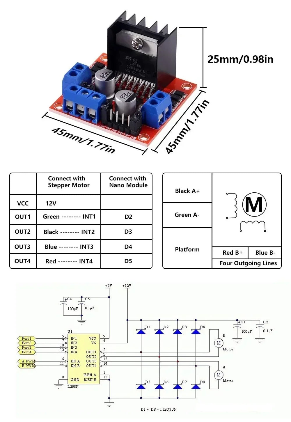 L298N DC Motor Driver Module L298N Stepper Motor Smart Car Robot Breadboard Peltier High Power L298 DC Motor Driver for Arduino