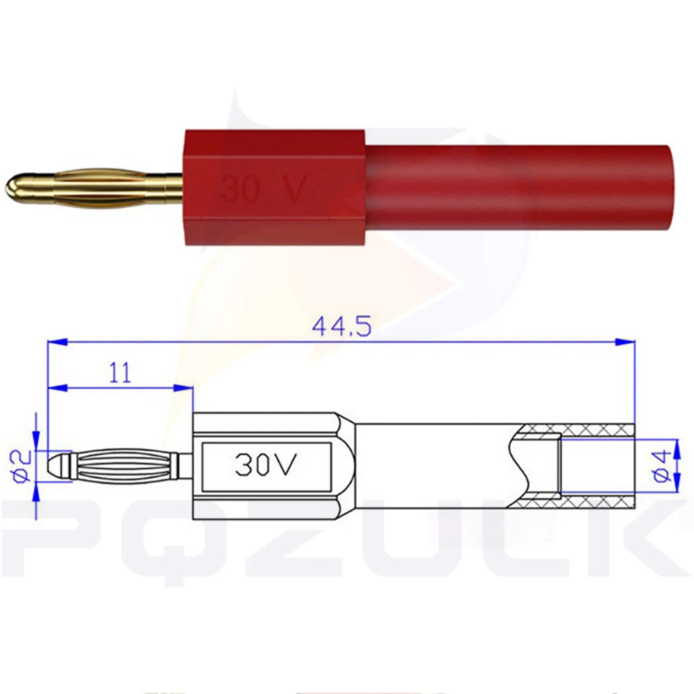 2PCS  Gold Plated 2MM Mini Male Banana Plug To 4MM Female Jack Connector Adapter 2MM To 4MM