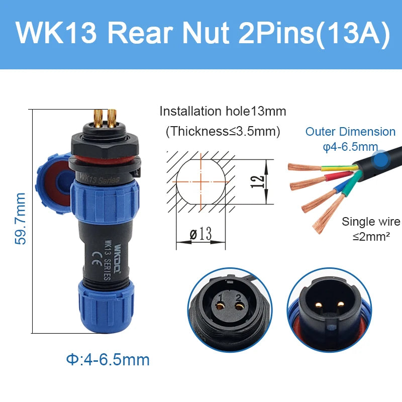 SP13 Waterproof Connector Solder-type IP68 Aviation Plug Socket Set Back Nut Docking Electric Panel Install 2/3/4/5/6/7/9 Pin