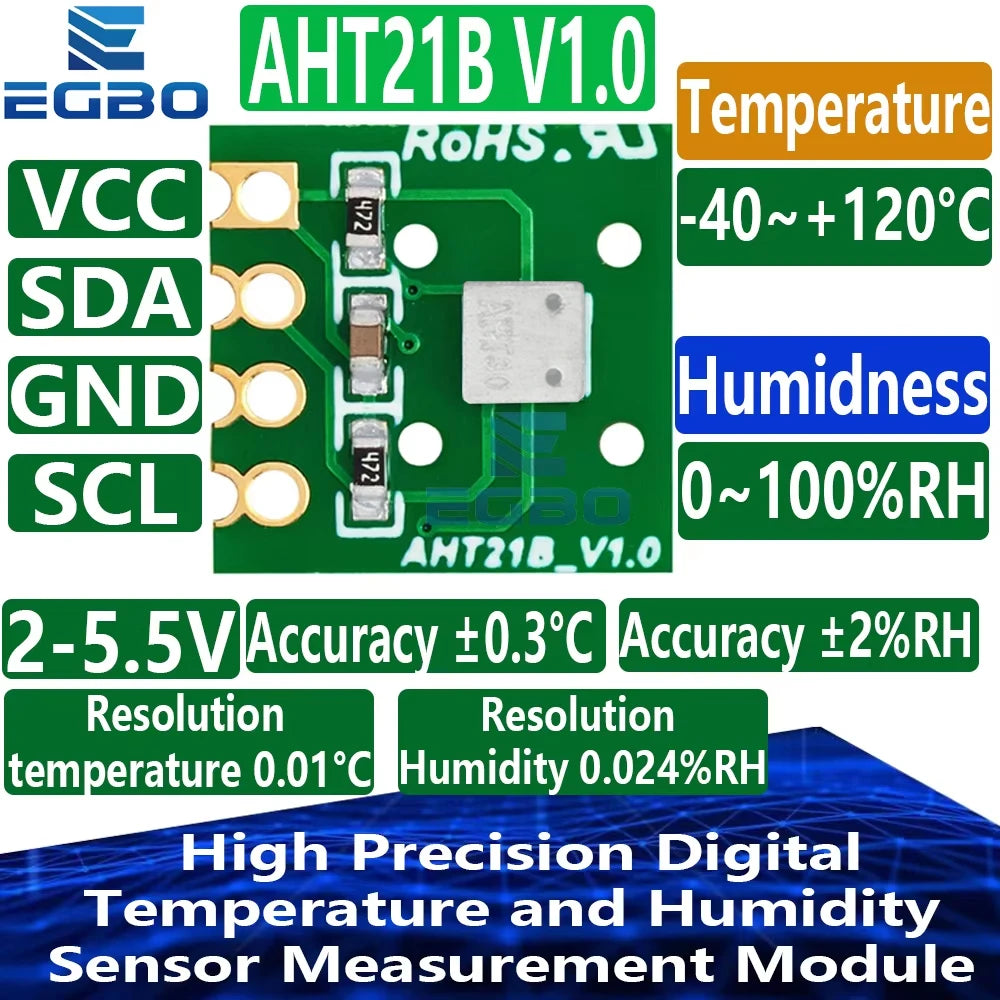 1~10PCS AHT21 High Precision Digital Temperature and Humidity Sensor Measurement Module I2C Communication Replace SHT20 FOr Ar