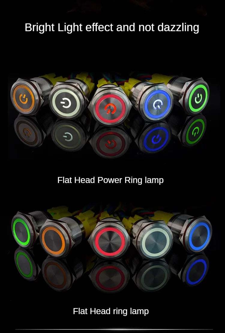25MM30MM Metal Push Button Switches Power Symbol Waterproof LED Indicator Momentary Latching Start Stop Power On Off Switch