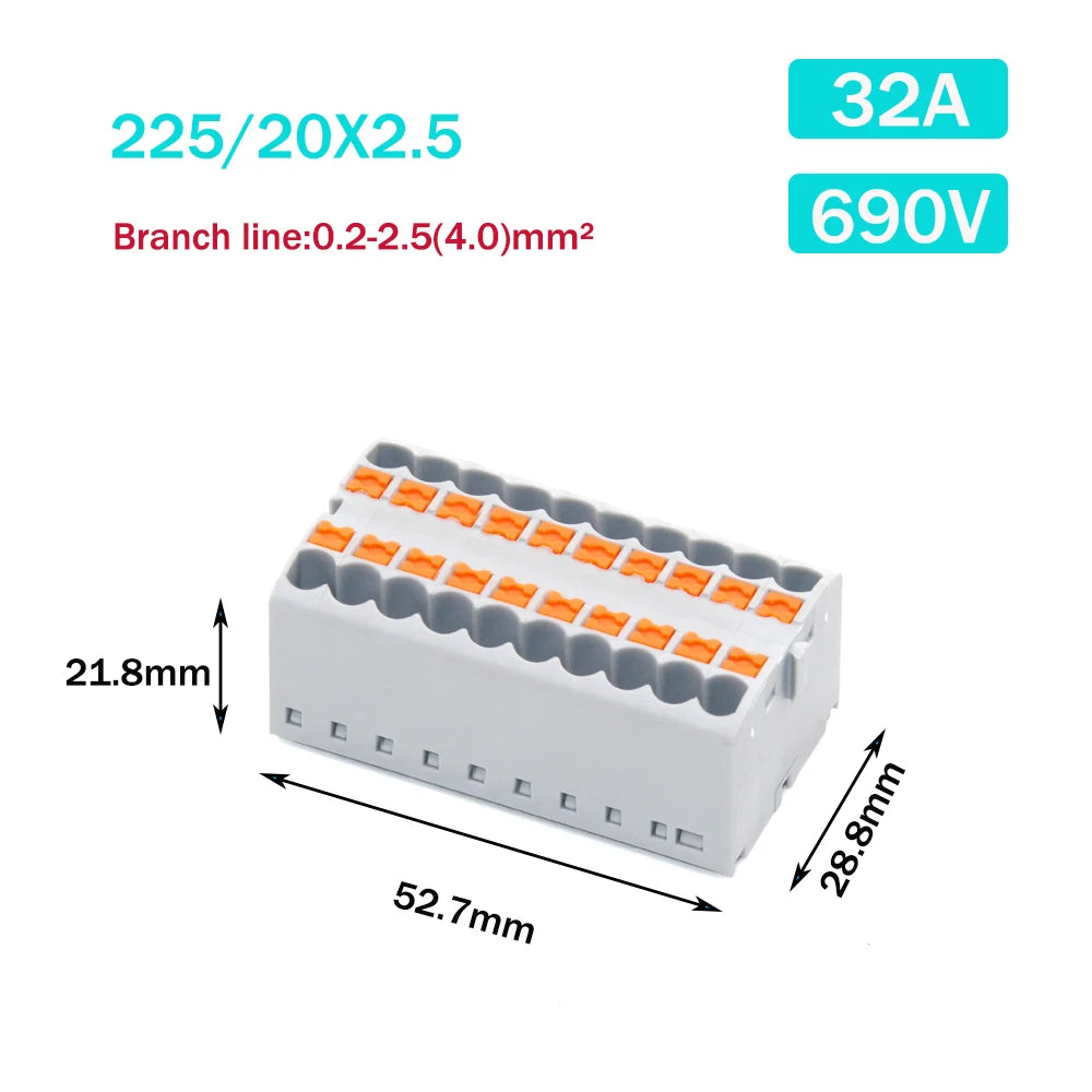 Wire Electrical Connectors PTFIX 2.5mm Wire Merging And Branching Device Push-in Terminal Block Connector Mount On Din Rail