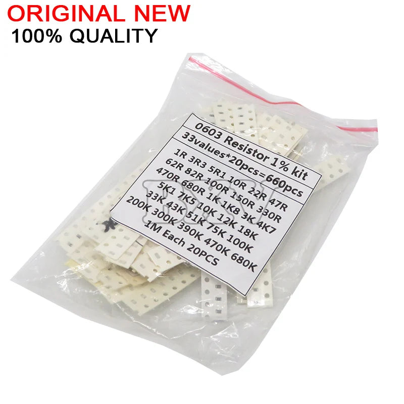 200PCS 660PCS 720PCS 4000PCS 0402 0603 0805 1206 1210 2512 SMD Resistor Kit PUMUDDSY Assorted Kit 10K 100K 1K 1R 100R 220R 1% 5%