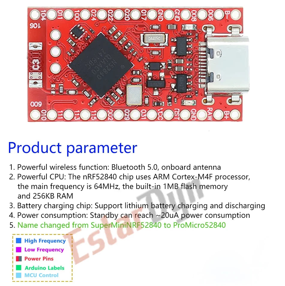 Estardyn NRF52840 Red Development Board Bluetooth Compatible With Nice!Nano V2.0 Pro Micro For Split Keyboard DIY Project