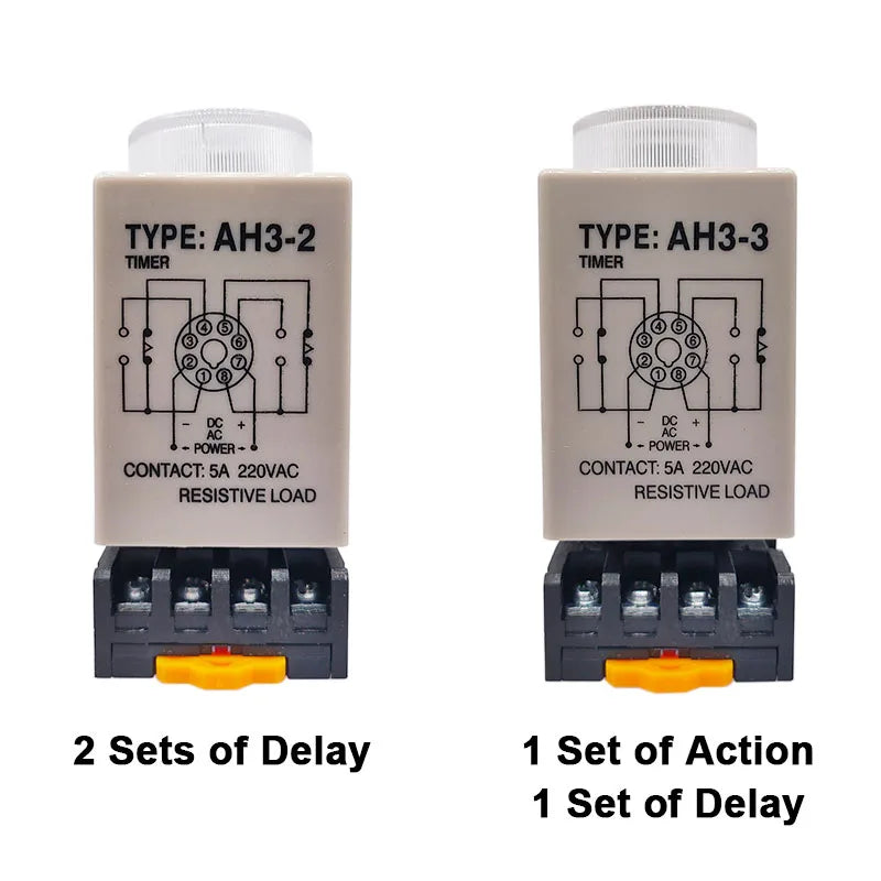1 PC AH3-2 Time Relay AC/DC Universal Thick Stitch Power-on Delay Timer AH3-3 Time Set Range 0.1S-60m with Base DC12V24V AC220V
