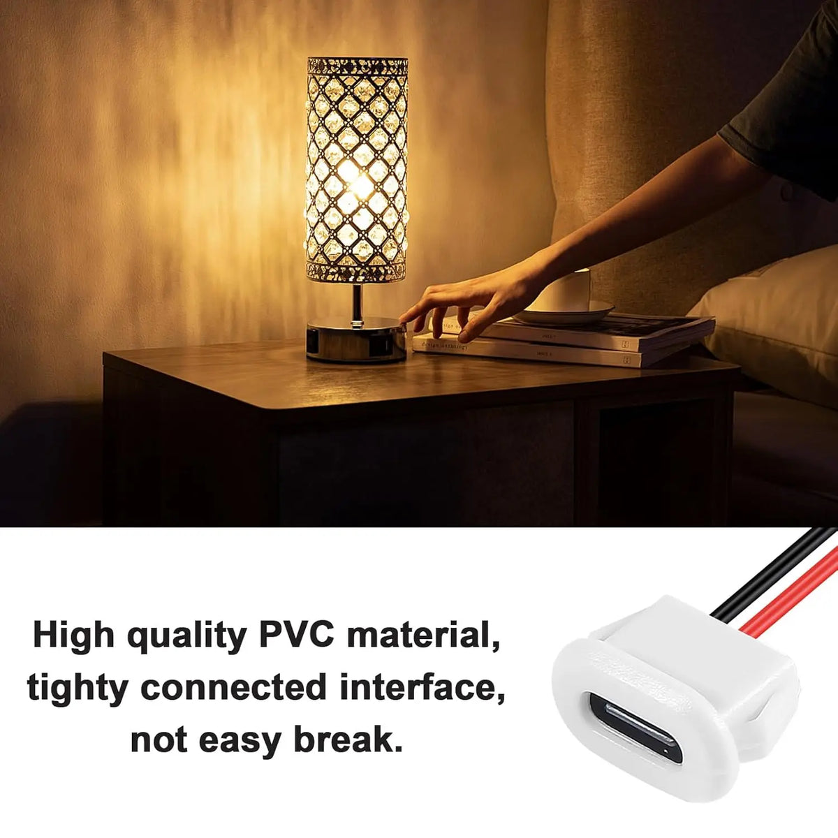 8PCS USB Power Connector USB-C Plug to 2 Pin Bare Wire Open End Connector Type C Female Chassis Waterproof Extension Power Cable