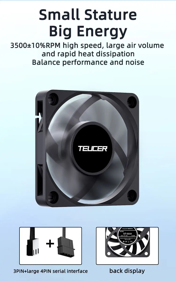 TEUCER UT-60 Slim 60mm PC Case Fan 3500RPM High Airflow CPU Cooler 6/7CM Ultra-thin Cooling Fan