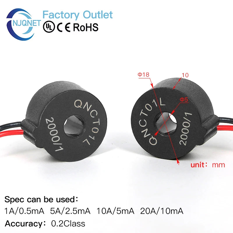 Current Transformer CT QNCT16L 10A 10mA 20A 20mA 30A 30mA 50A 50mA 2000:1 10A 5mA 20A 10mA 100A Micro Current Transducer Sensor