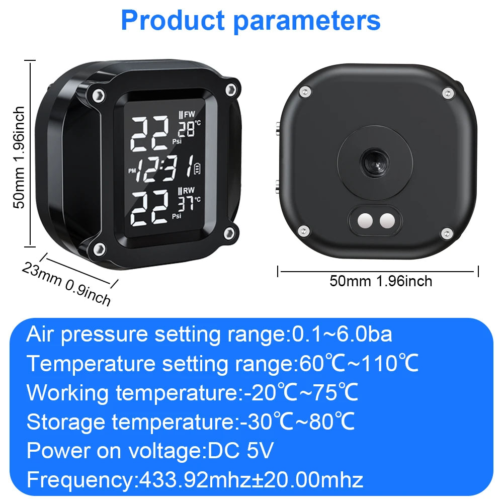 Extractme Tire Pressure Monitoring System Colorful Display Wireless TPMS Motorcycle Solar Charge Tyre Temperature Alarm Sensor