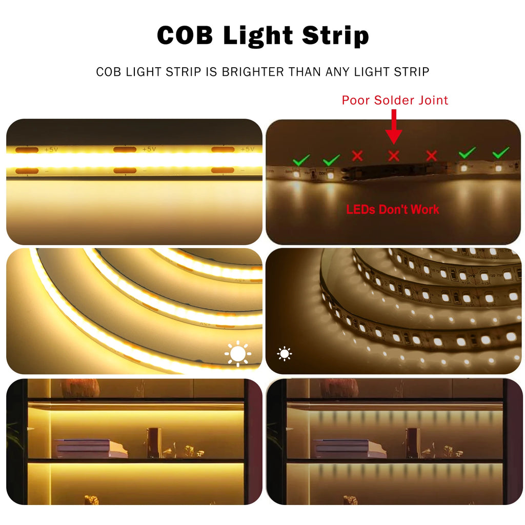 5V Flexible COB LED Strip Light 320LEDs/m White/Red/Blue/Green USB Power with Dimmer/Switch Adhesive Tape Cabinet Room Lighting