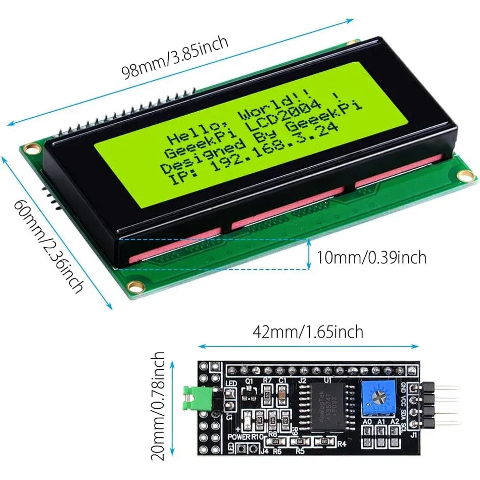 LCD2004+I2C LCD2004 20x4 2004A Blue Green Screen Character LCD IIC Serial Interface Adapter Module for Arduino