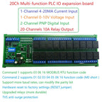 Integrated 20ch RS485 Switch Digital Analog IO Module with Modbus RTU PLC UART Expanding,4-20MA Current 0-10V Voltage Read