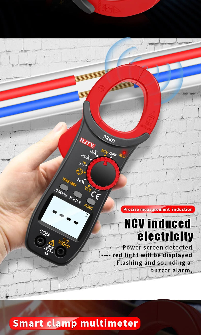 Digital Clamp Meter DC/AC Volt Amp Ohm Diode Multimeter Ammeter Multitester Current Voltage Resistance Tester NCV NJTY 3266TA