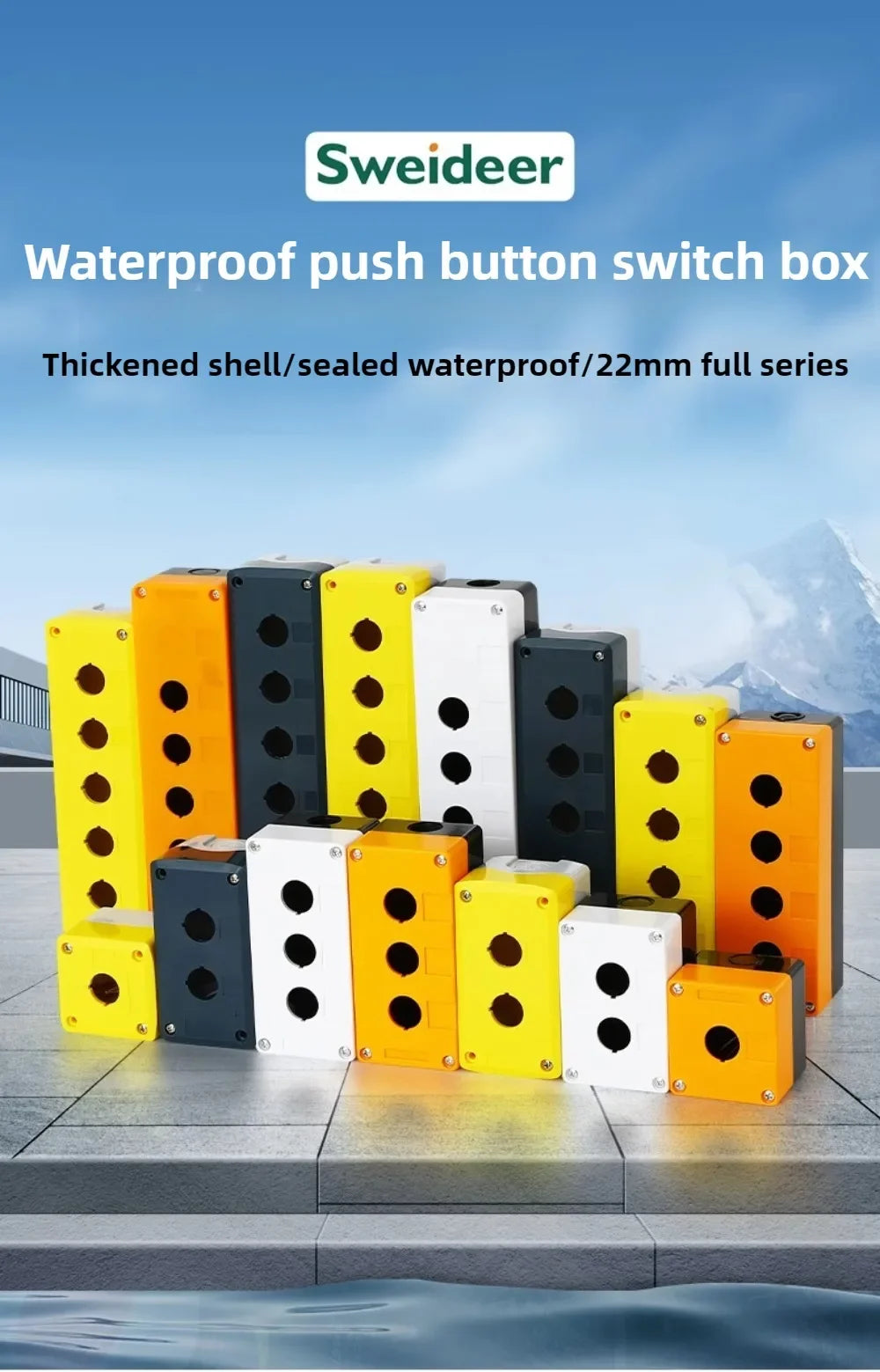 1/2/3/4/5 Hole Button Switch Control Box Button Emergency Stop Dustproof Waterproof IP65 Button Thickened Yellow Gray
