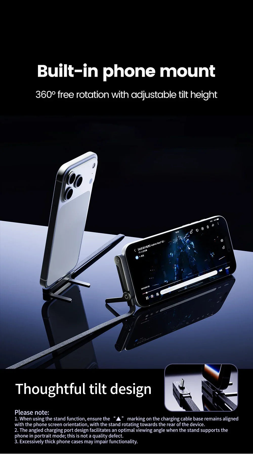 240W 2 in 1 USB C to USB C Fast Charging Foldable Bracket Data Cable Type C Desktop Holder Charging Wire For Iphone17 16 Samsung
