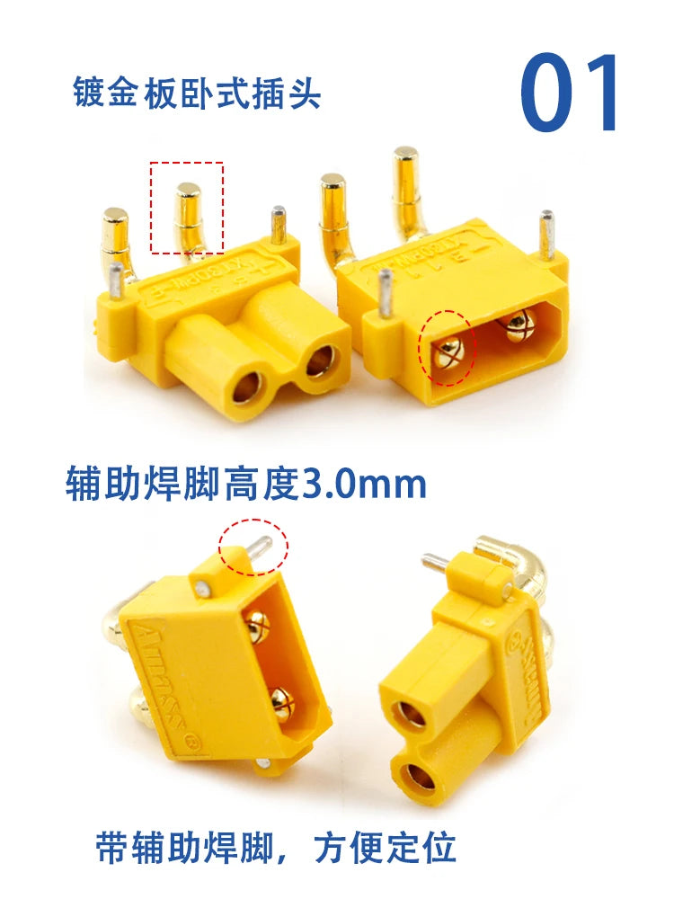 Amass XT30 XT60 XT90M/F Connector High Current Male/Female Lithium Battery Charging Gold Plated Plug