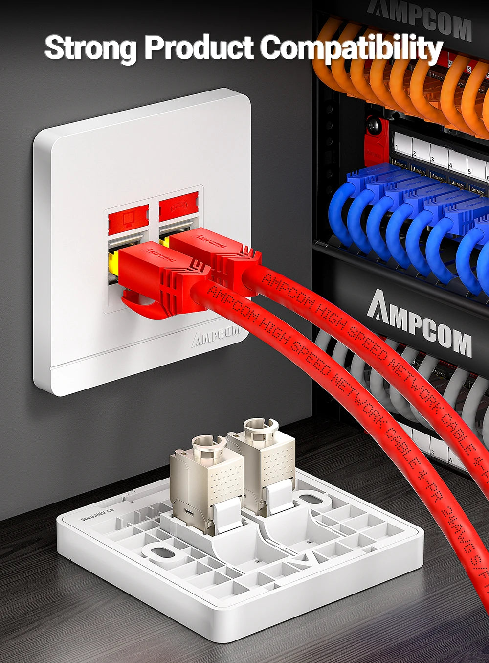 AMPCOM Pro+ Cat7/6A/6 Shielded Keystone Jack Zinc Alloy Toolless RJ45 Connector with 50u Gold Plated Pins for High-Speed Network