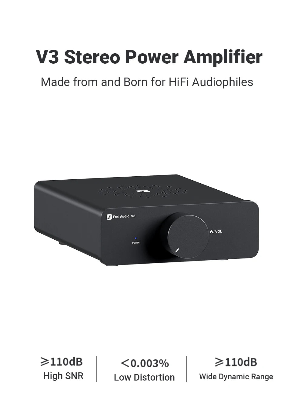 Fosi Audio V3 Stereo Power Amplifier 300W X2 TPA3255 Class D Mini Speaker Amp 2 Channel Audio Amplifier for Passive Bookshelf