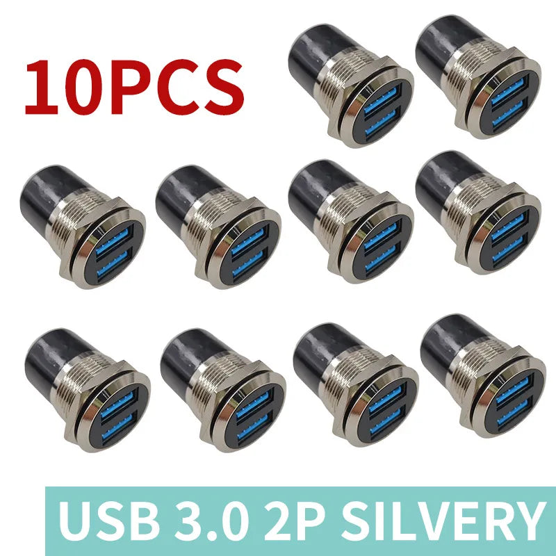 10PCS Panel Openings, 24 Metal Circular D-Shaped USB 2.0 3.0 Single Port Double Port Female Socket Waterproof Joint