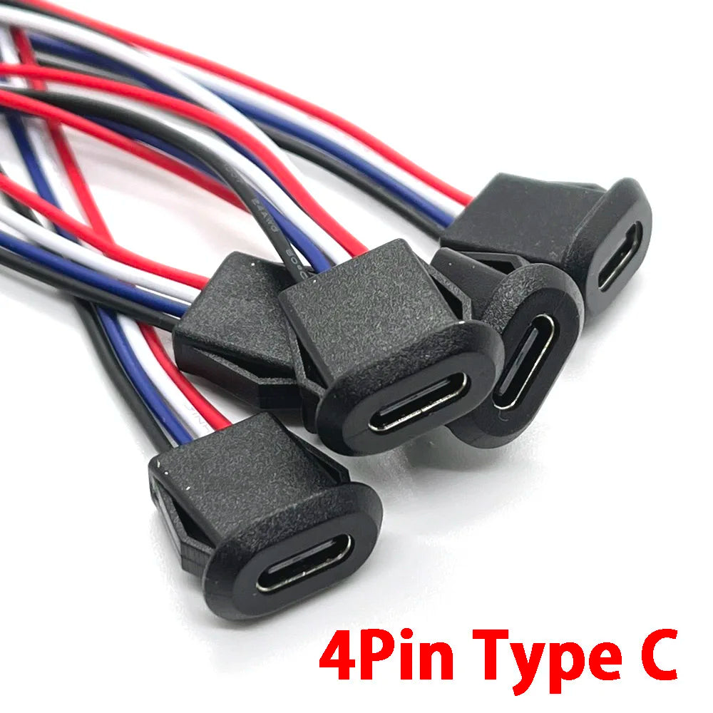 USB Connector Type-C Waterproof with PH 2.0 2Pin 4Pin 6Pin Locking Plate Female Waterproof High Current Fast Charging Jack Port
