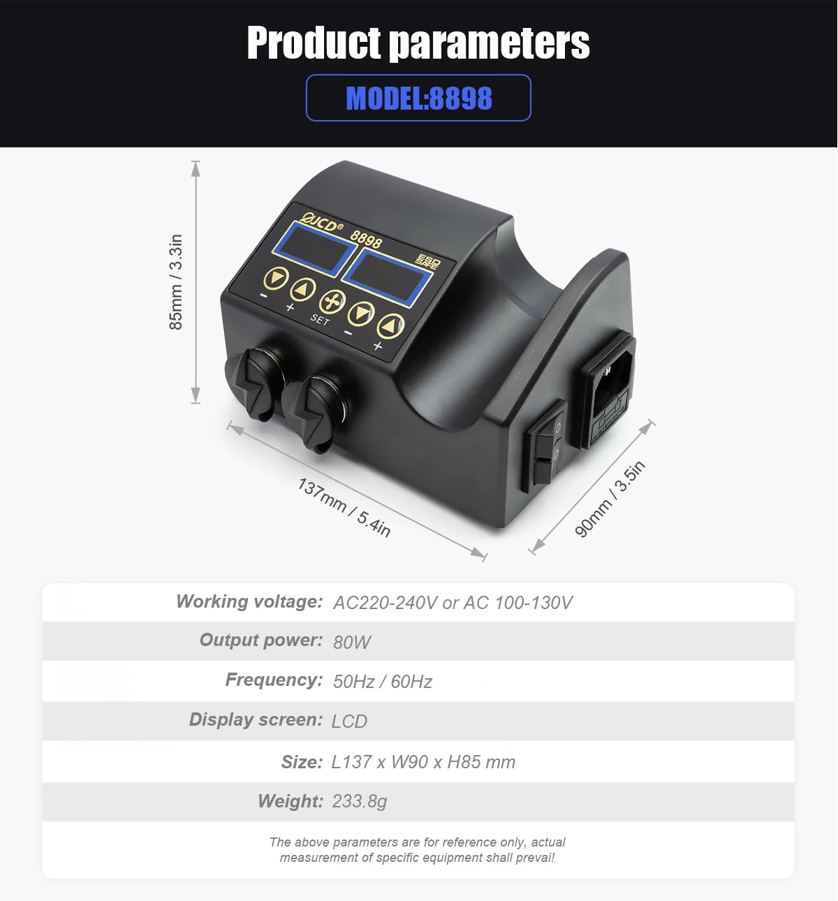 JCD 2 in 1 750W Soldering Station LCD Digital Display Rework Welding Station for Cell-phone BGA SMD IC Repair Solder Tools 8898