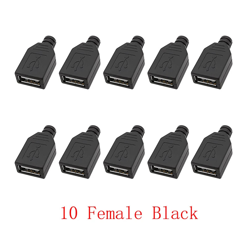 10Pcs USB 2.0 Type A Male Plug/Female Socket 4 Pin Soldering Connector USB Port Charging Data Cable Repair DIY Assembly Adapter
