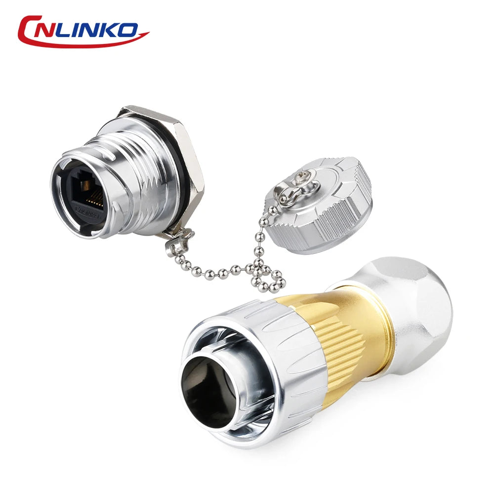 CNLINKO M24 Waterproof IP68 Circular RJ45 Male/Female Set 8P8C Metal Housing Panel Mount for Industrial Ethernet & CCTV Network