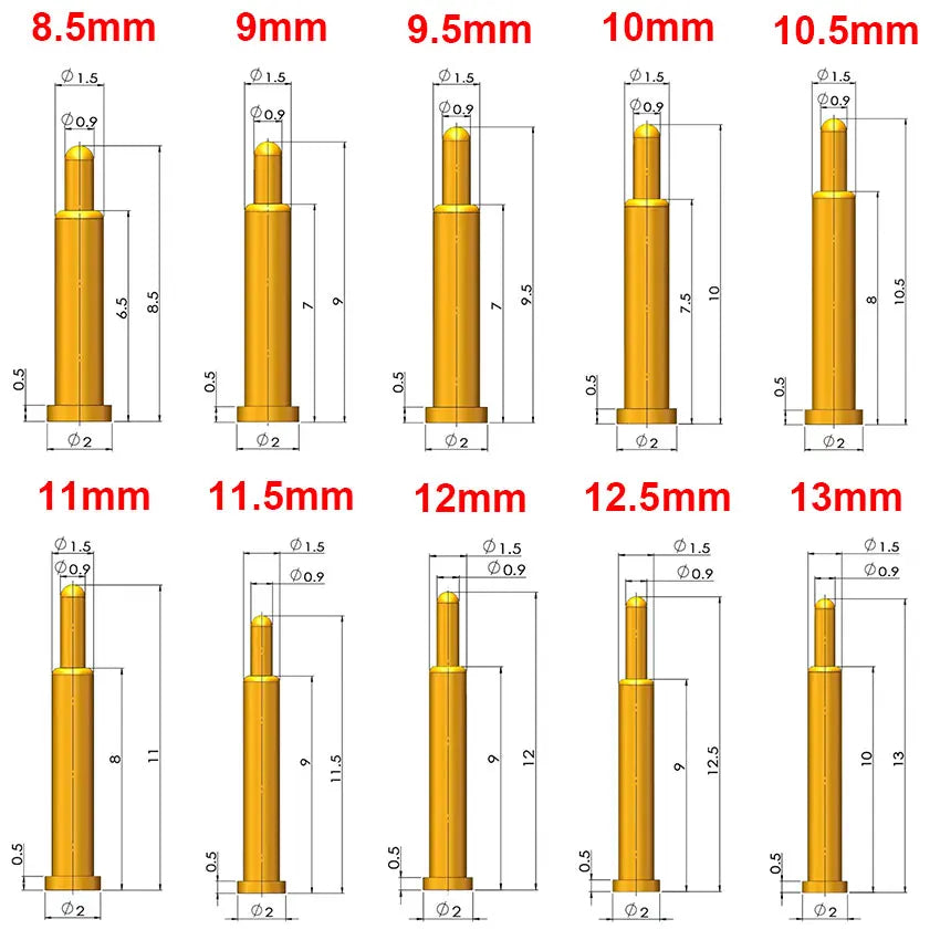 5Pcs Battery Spring Loaded Pogo Pin Connector SMD Needle PCB Height 2 3 4 5 6 7 8 9 10 11 12 13 14 16 17 18 22 MM Test Probe