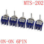 5Pcs ON-OFF-ON  ON-ON3 PIN/6PIN 2/3 Position Mini Latching Toggle Switch AC 125V/6A 250V/3A MTS-102 MTS-103 MTS-202 MTS-203