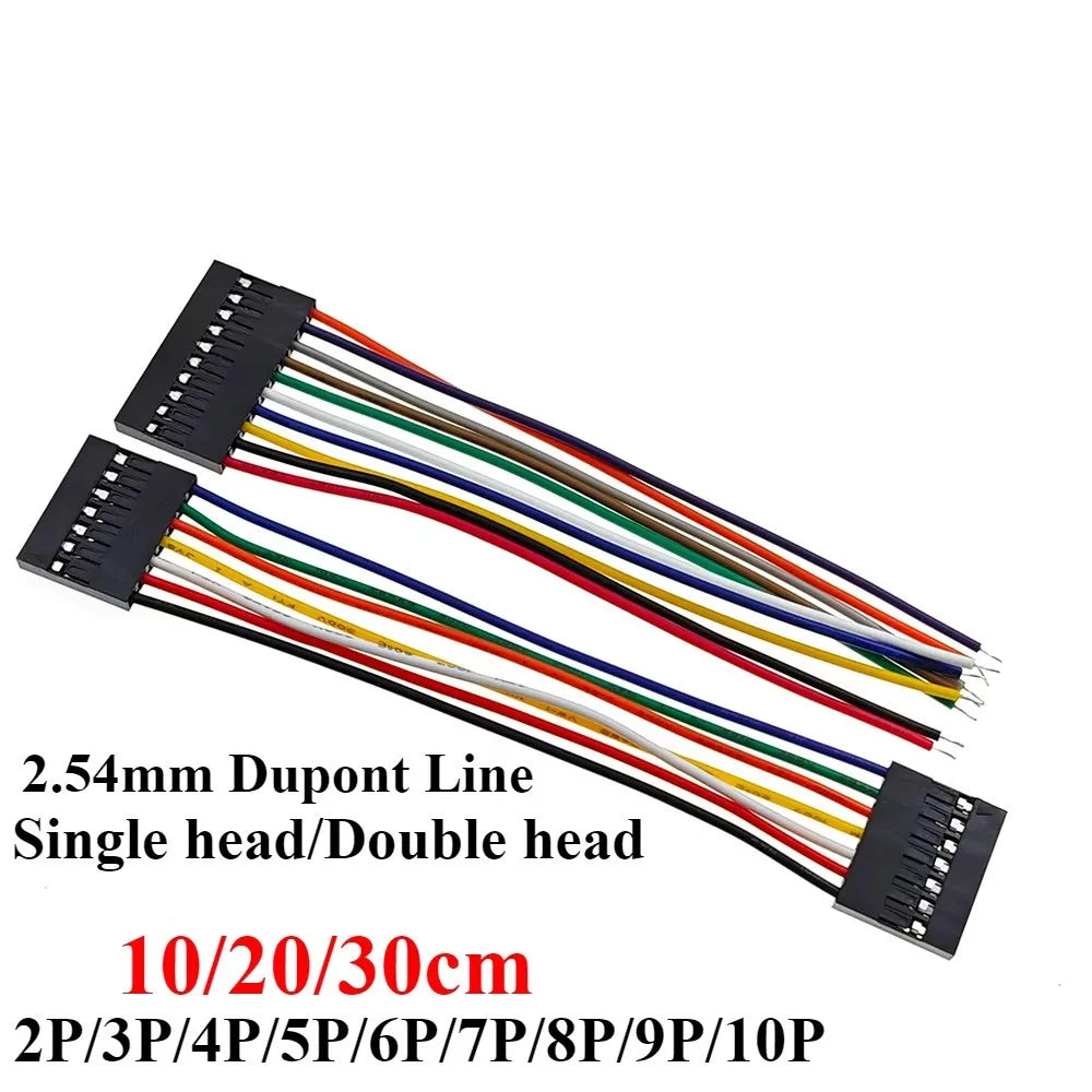 10PCS 2.54mm Dupont Line 2/3/4/5/6/7/8/9/10Pin Female Connector with Wire 10cm 20cm 30cm Single/Double Head Jumper Cable For PCB