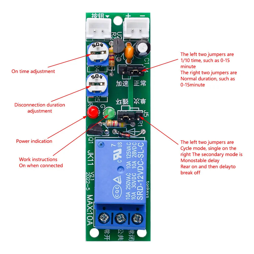 JK11 0-24H Cycle dual-Adjustable Timer Delay On/Off Switch Relay DC 5V 12V 24V Timer Delay Relay Module Electronic Component