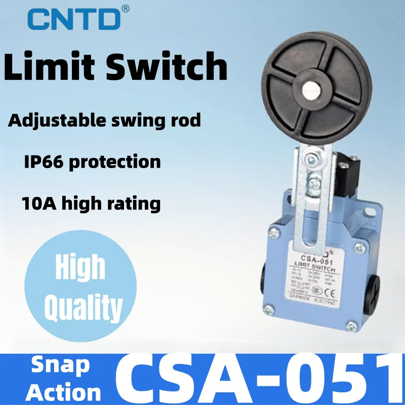 CNTD CSA-051 Adjustable Swing Rod Plastic Roller Limit Switch IP66 Waterproof 1NO 1NC 10A 250V Industrial Position Switch M18