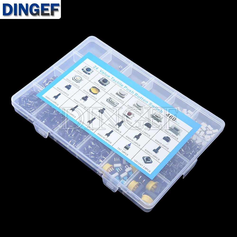 460PCS 24 Values Tactile Push Button Switch SMD Micro Momentary Tact Switch Assortment Kit for Car Remote Control with Box