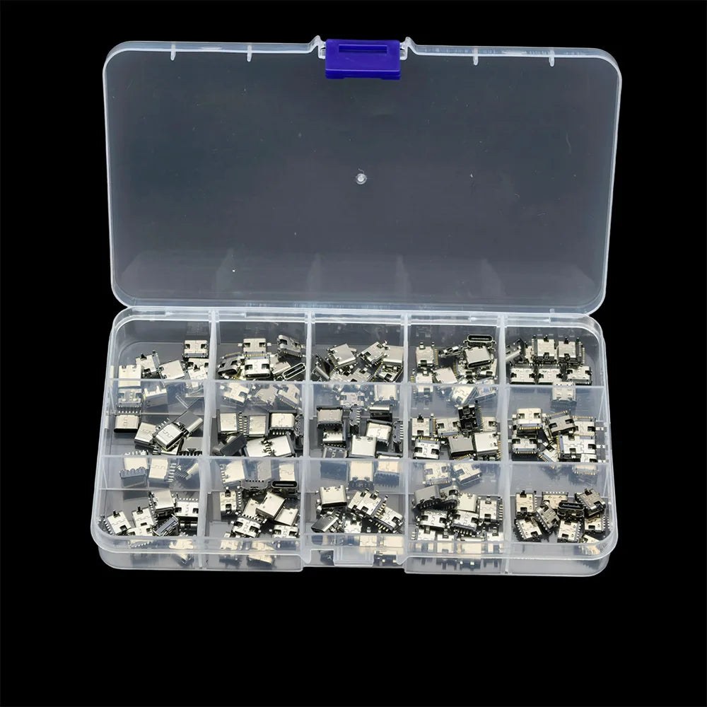 1Box Type-C USB Female Charging Dock Connectors Kit 2/6/16 Pin SMD DIP PCB DIY Repair Charging Port USB-C Type-C Socket Jack