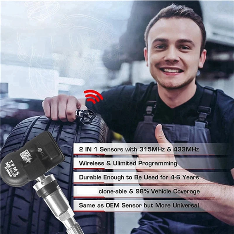 10Pcs Universal TPMS Tire Pressure Programmable Sensor  For Tool TS408 TS508 ITS600 315MHZ+433Mhz 2 In 1 Sensor