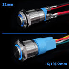12 16 19 22 mm Metal Push Button Switch with Wire On Off PC Power High Head 12v for Car Momentary Latching Fixed Blue 5V 220V