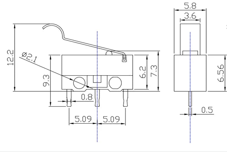 10Pcs Mini Micro Limit Switch NO NC 3 Pins PCB Terminals SPDT 1A 125V Roller Arc Lever Snap Action Push Microswitches